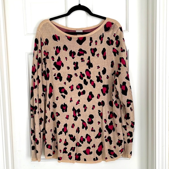 Chico's Sweaters - Chico’s beige pink leopard print sweater